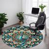 1 Stück Pfau Mandala Büro Runder Teppich, Unter Bürostühlen Schlafzimmer Wohnzimmer Heimdekoration, Raumdeko
