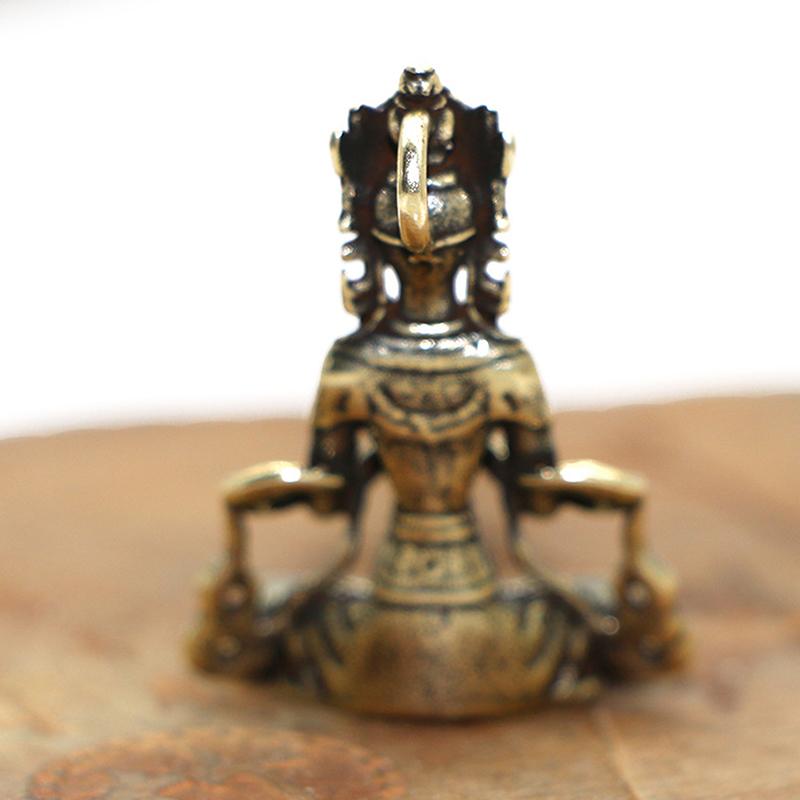Retro Brass Meditate Zen Buddhism Household Buddha Ornament Keychain Small Copper Statues Figurine Desktop Craft Decorations