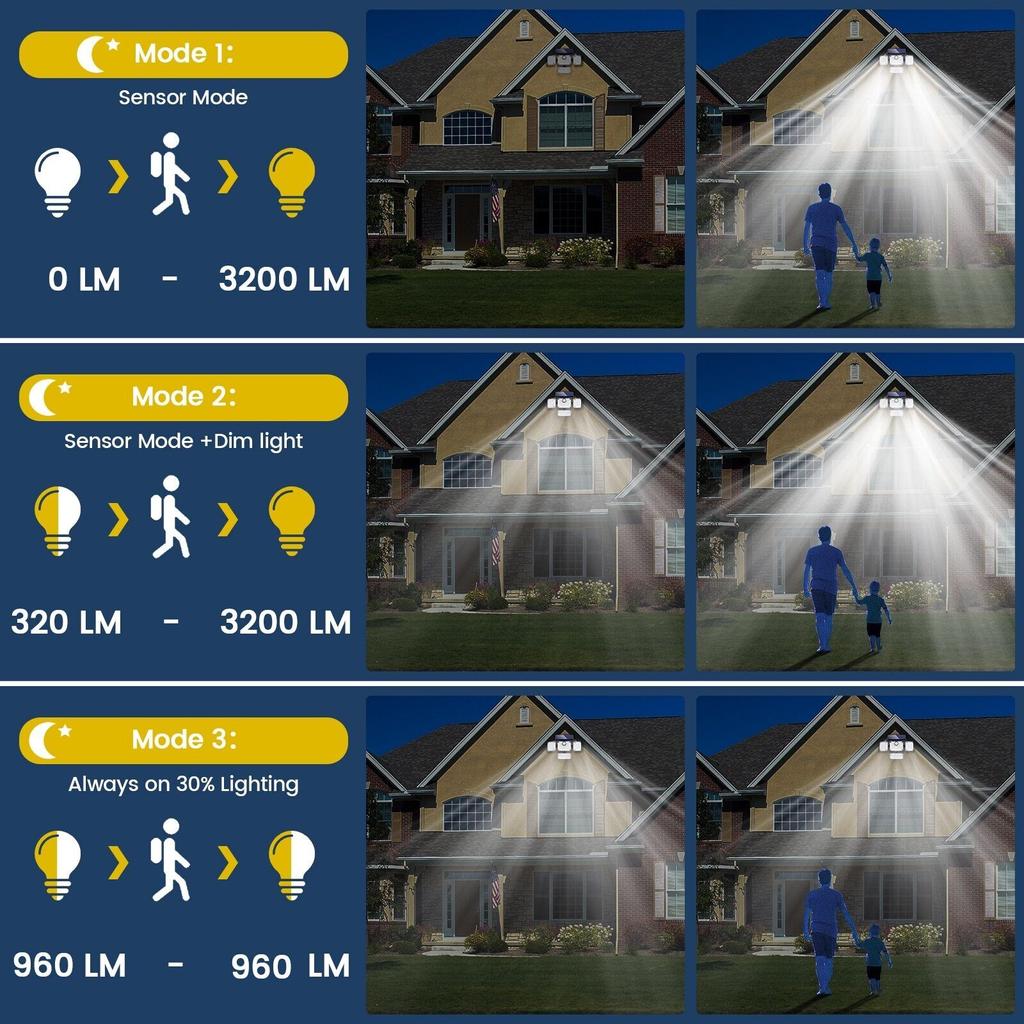 Waterproof Solar Powered Outdoor Light Motion Sensor 2000LM 333 LED Security Street Lamp Sconce Spotlights for Garden Decoration
