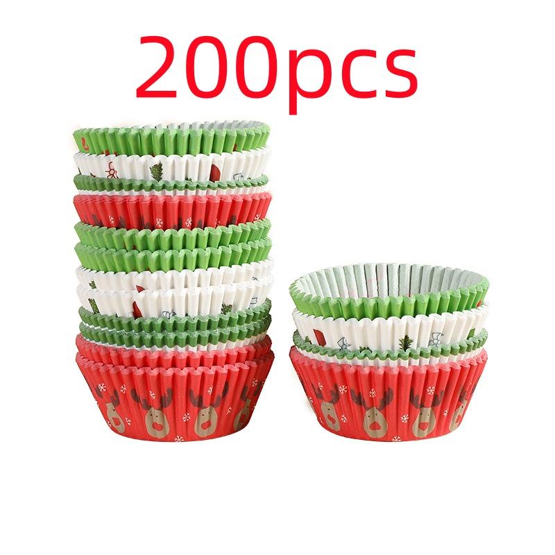 

200 шт. Рождественские бумажные стаканчики для кексов, украшения для тортов, праздничные кексы, мультяшная рождественская елка, лось, выпекаемый торт, рождественский декор