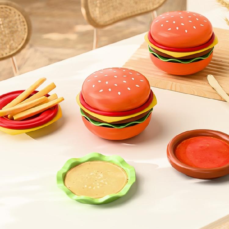 5 PP Plates Bowls Set with Creative Hamburger Pattern Scratch Resistant Surfaces Perfect Gift for Food Lovers