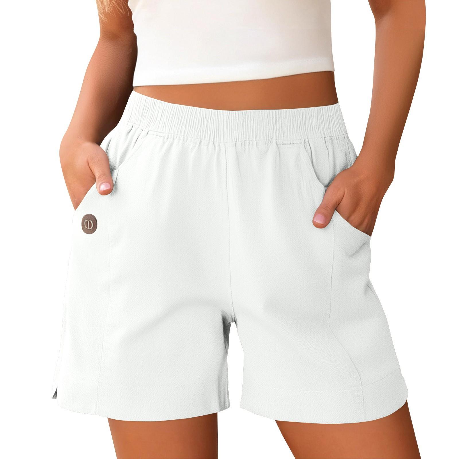 

Женские шорты с высокой талией и шнурком до колена, эластичные удобные шорты с карманами XL белый
