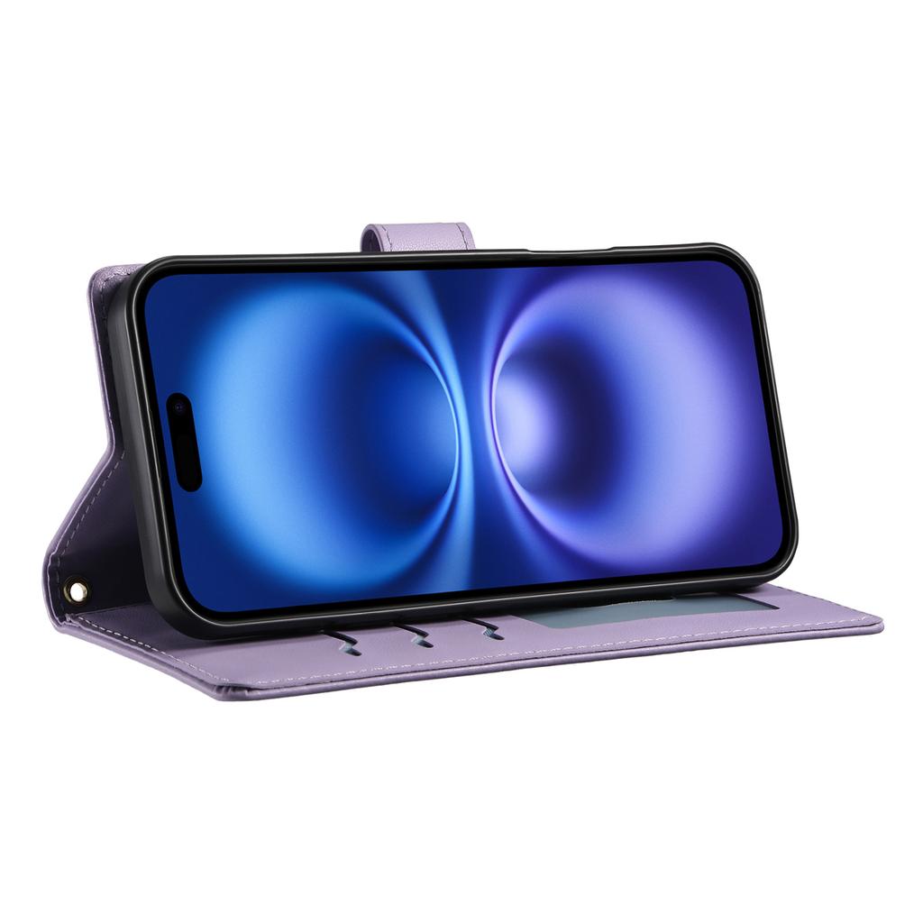 For iPhone 17 Pro Case Rhombus Stitching Wallet Stand Leather Phone Cover with Long/Short Strap