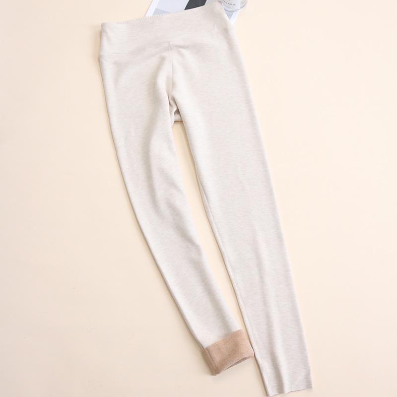 

Женские теплые леггинсы Tangge из шелка и шерсти с высокой талией и начесом из шелка тутового дерева — утолщенные, для осени и зимы XL бежевый