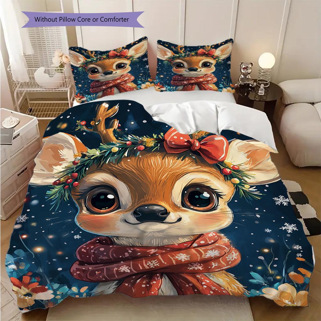 Elk Pattern Bedding Quilt Set Quilt Cover Pillowcase Home Decoration Birthday Gift (1 * Duvet Cover + 2 * Pillowcase, Without Core)