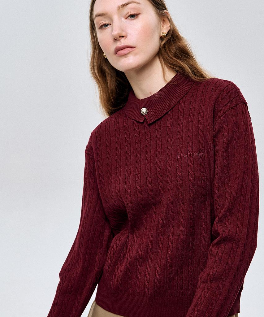 LESONNET Duke Cable Knit Pullover Burgundy