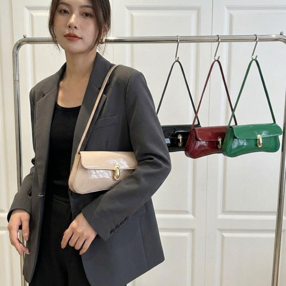 Fashi Flap Decor Vintage Underarm Bag Solid Color PU Small Square Shoulder Bag Versatile Simple Tote Bag Dating