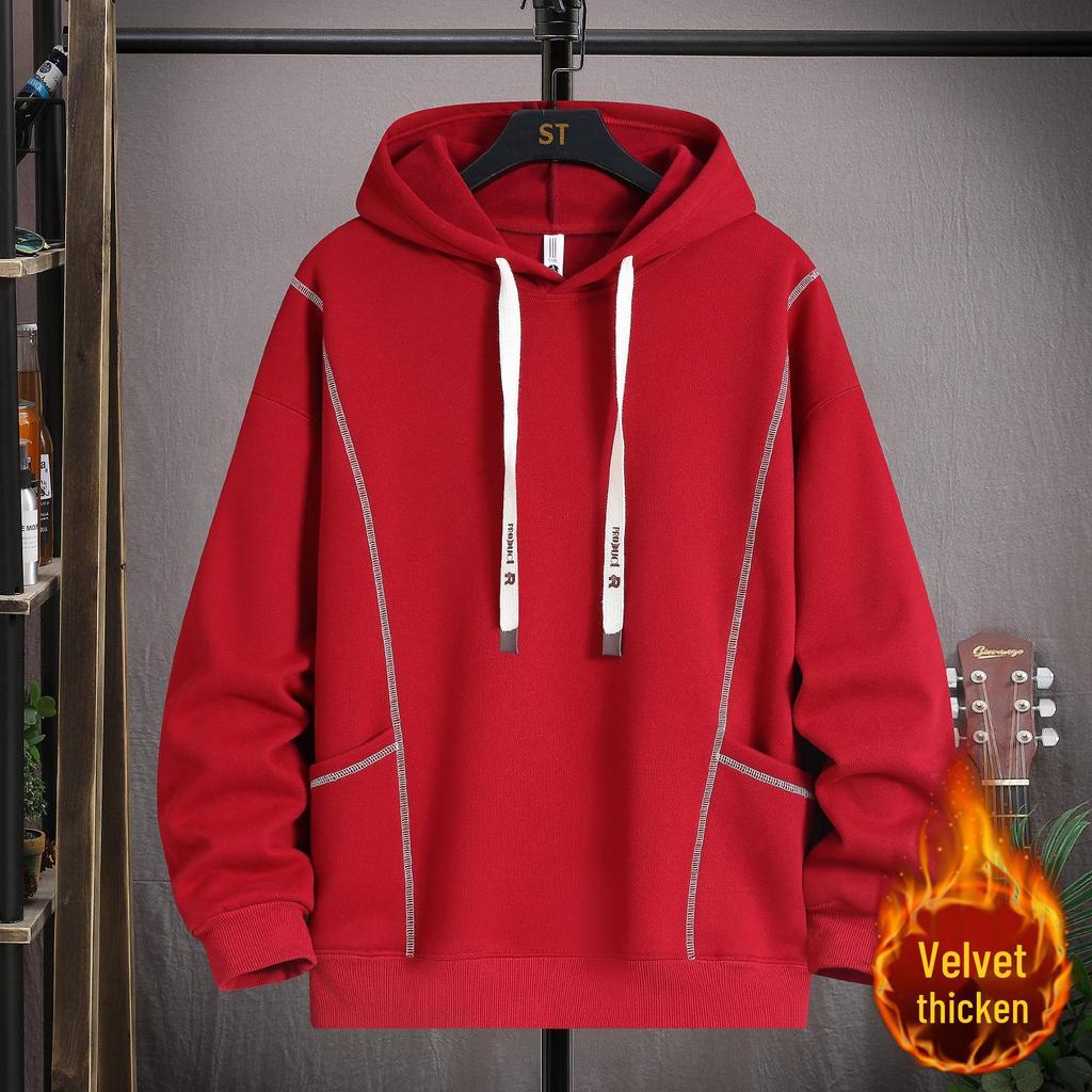 Gradient Color Block Hooded Sweatshirt for Boys, Junior High & High School Students - Plus Velvet, Thickened, Autumn/Winter Outerwear for Teens