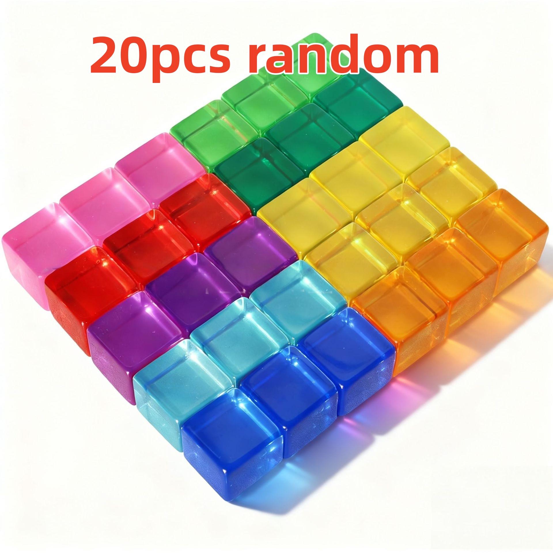 High Transparent Rainbow Crystal Acrylic Cubes Stacking Gem Blocks Sensory Building Blocks for Kids Learning Color Light Shadow