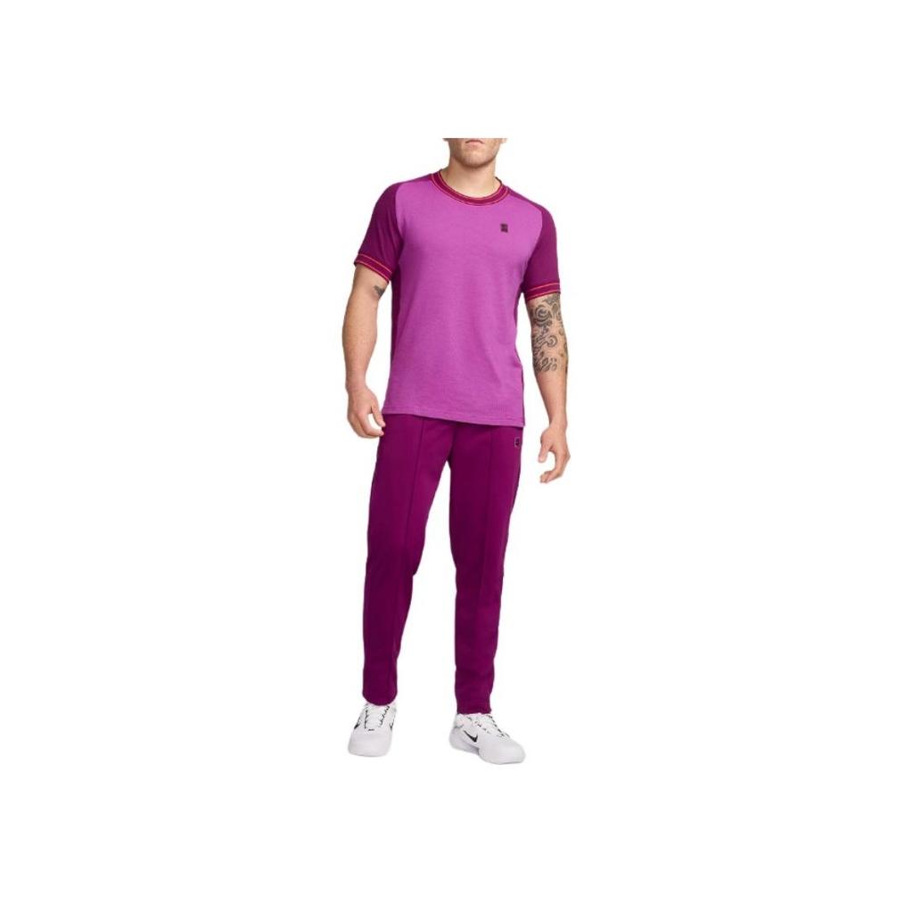 Nike Court Heritage Lightweight Breathable Moisture-Wicking Color-Block Short Sleeve Tennis Shirt Men Tops Purple Red FN0318-518