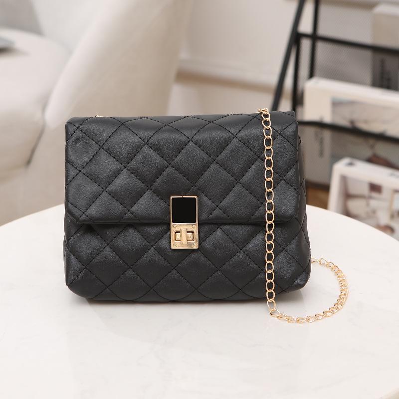 Rhombus Embroidery Thread Women's Bag New Popular Urban Simple Chain Messenger Bag Fashionable Shoulder Bag