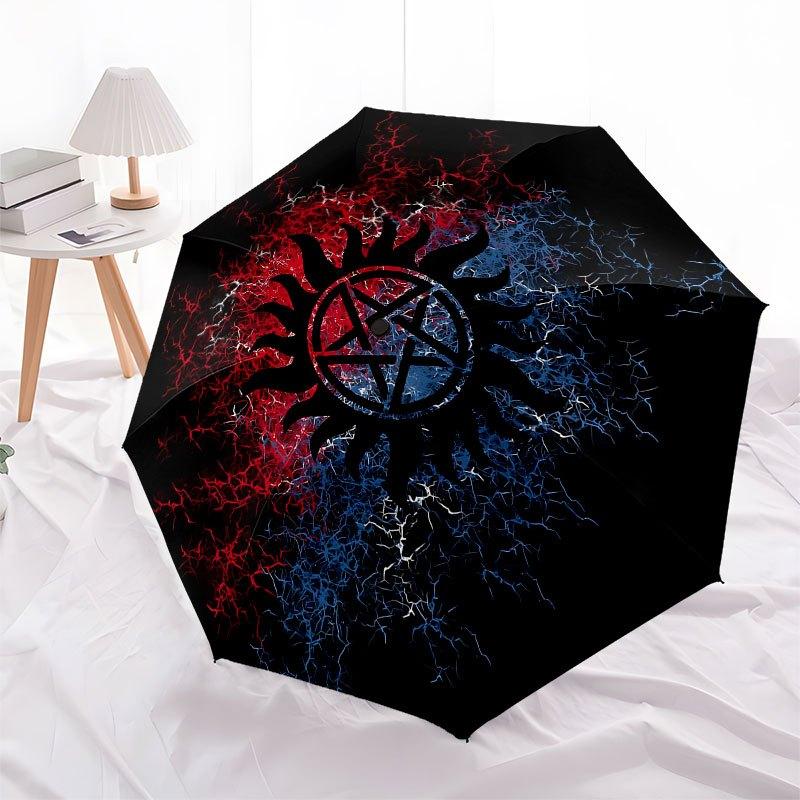1pc Supernatural- Automatic Opening/Closing Umbrella with Convenient Three-Fold Design, 8 Iron Ribs - for Outdoor Daily Use, Travel A20