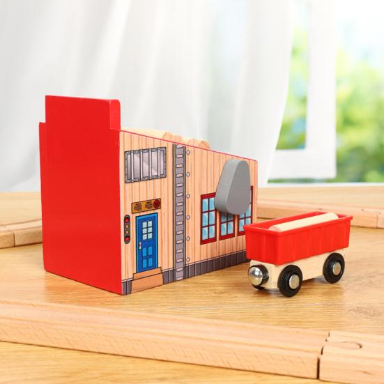 Wooden Lumber Yard Blocks Car Kit Model Kids Toy Train Track Scene Accessories