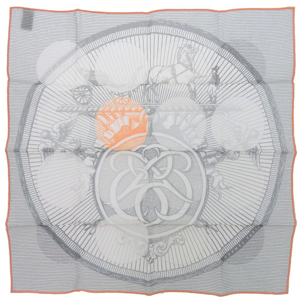 Used AUTHENTIC HERMES Carre40 Chase SUITE ET POURSUITE handkerchief gray Orange