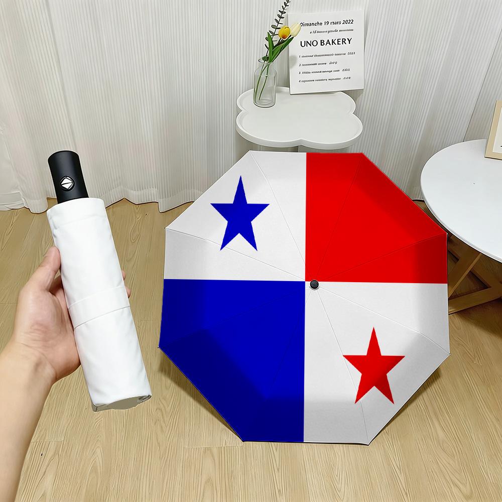 

Panama National Flag White Red Blue Quadrants with Blue and Red Stars Print Auto Folding Umbrella Waterproof Windproof Compact T Iron&8K