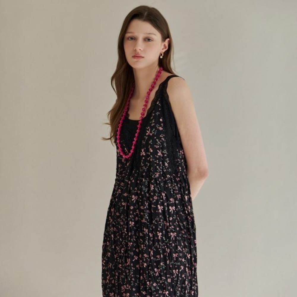 MAXZA Lace Trimmed Ribbon Flower Sleeveless Dress Zf06qp004na