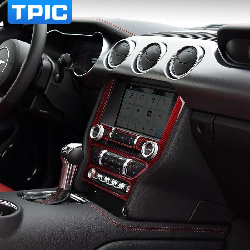 For Ford Mustang 2015-2019 Carbon Fiber Center Console CD Panel Air Condition Trim Sticker Cover Car Interior Tuning Accessories