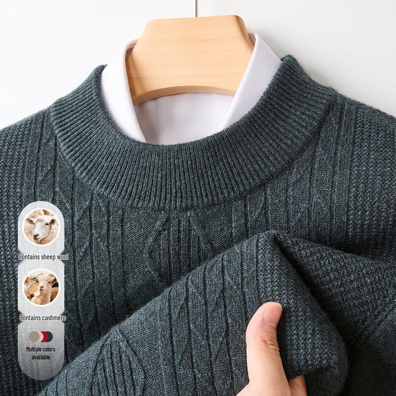 Men's Cashmere Blend Thick Cable Knit Pullover Sweater
