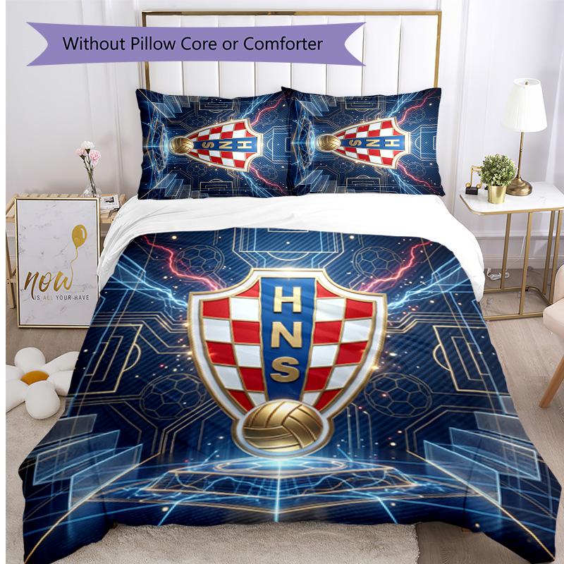 Croatia Football Printed Bedding 3 Piece Set Cozy Breathable Bed Cover Set as Housewarming Holiday Gift