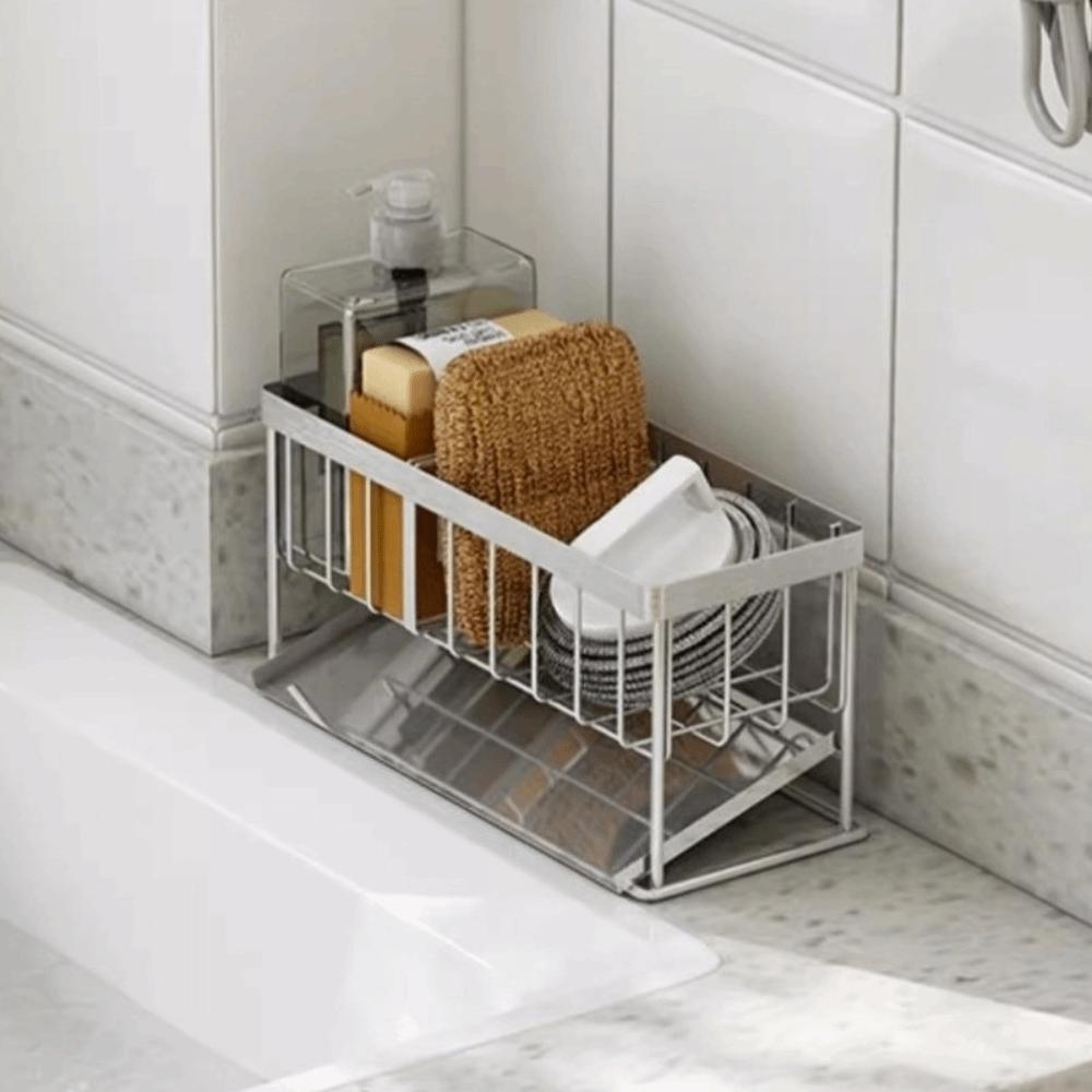Stainless Steel Automatic Drainage Drain Rack Space-Saving Kitchen Sink Organizer  Bathroom