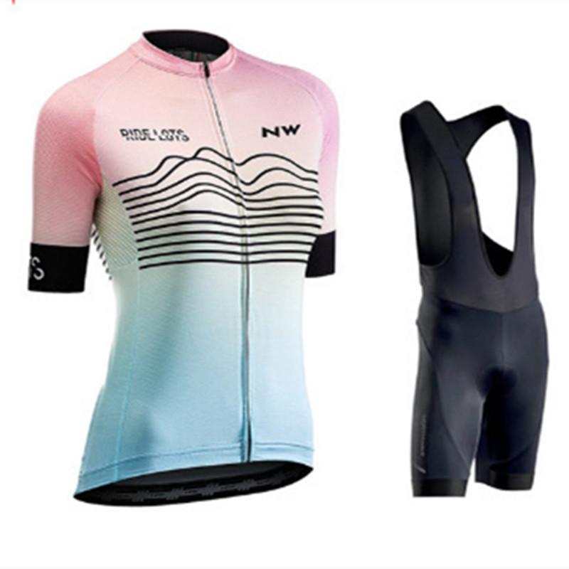 Women's Summer Short Sleeve Cycling Suit Strap Set Breathable Quick-Drying Mountain Bike Team Edition Cycling Suit