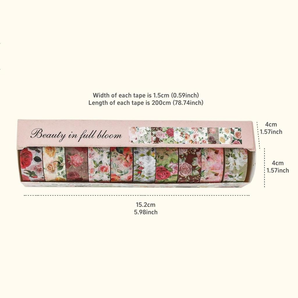 10 Rolls Vintage Flower Washi Tapes Beauty In Full Bloom Floral Pattern Adhesive Paper Masking Tape Decoration Stickers