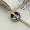 Vintage Double-Sided Totem Ring with Aged Woven Texture - Artistic Retro Design