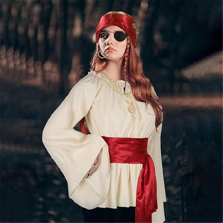 Captain Pirate Costume Pirate Bandana Sash Necklace Earrings Pirate Costume Accessories Set Halloween Cosplay Costumes