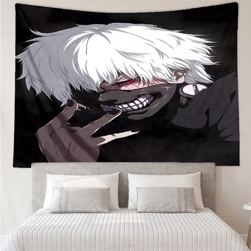 Tokyo-Ghoul Print Tapestry, Backdrop, Easy Setup, Ideal for Bedroom, Office & Living Room, with Aesthetic Wall Hanging Decor.