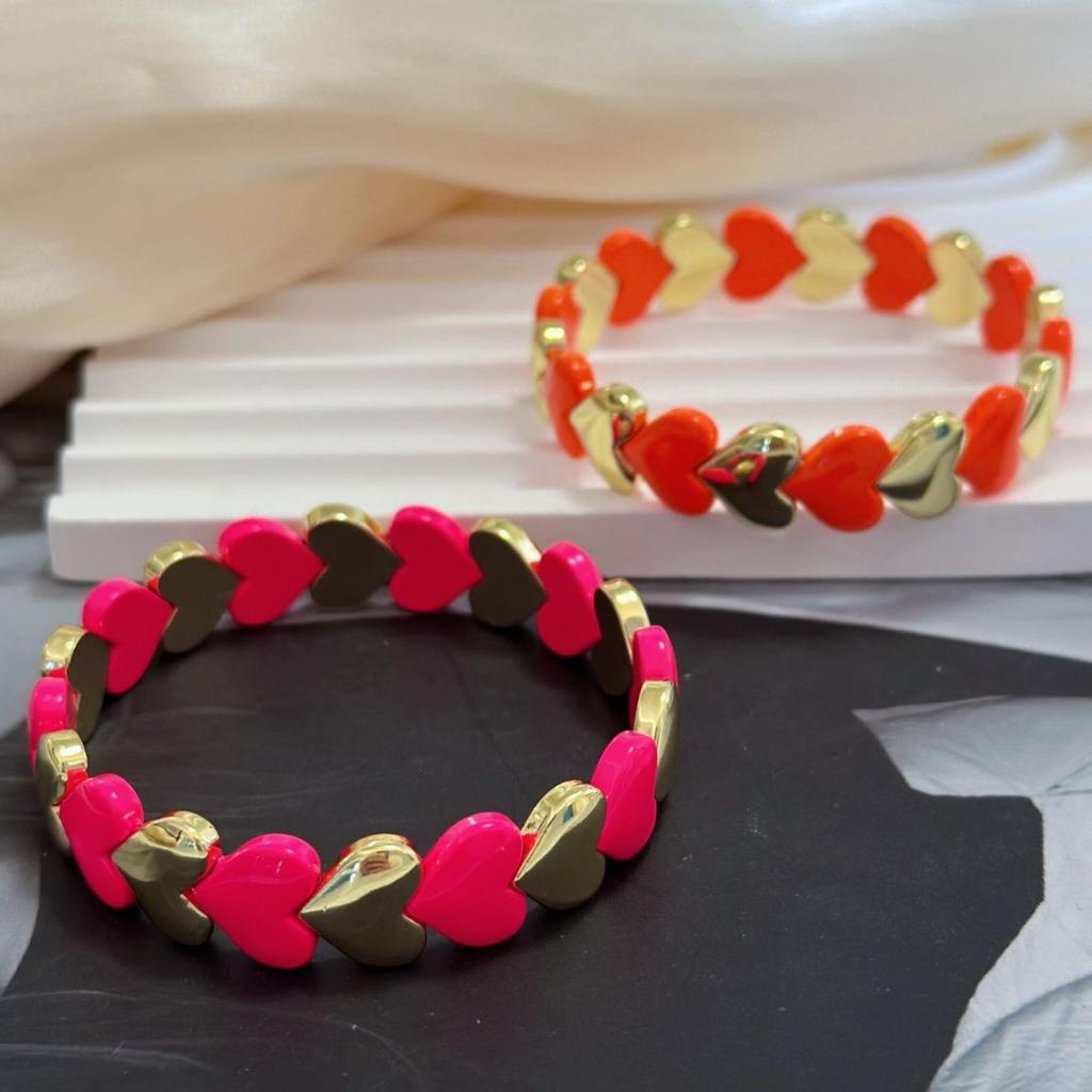 Popular Gorgeous Color Jumping Enamel Love Bracelet Elastic Bracelet Suitable For Women'S Daily Wear