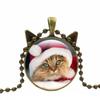 Women Girl Retro Jewelry Xmas Christmas Cat Pattern Glass Gemstone Pendant Necklace