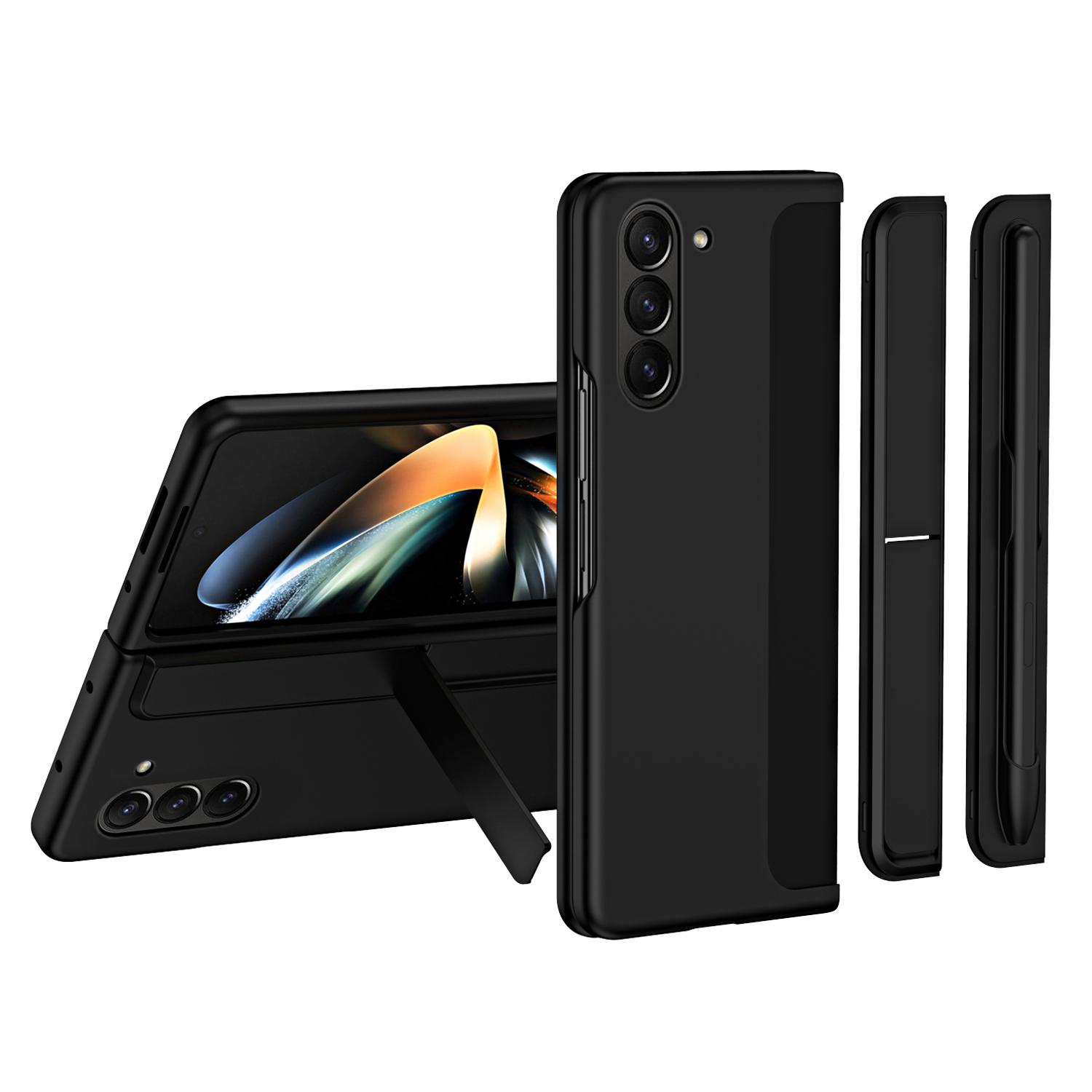 

Для Samsung Galaxy Z Fold5 5G Прорезиненный чехол для телефона Подставка Жесткий ПК Чехол для телефона с ручкой и держателем для ручки Black