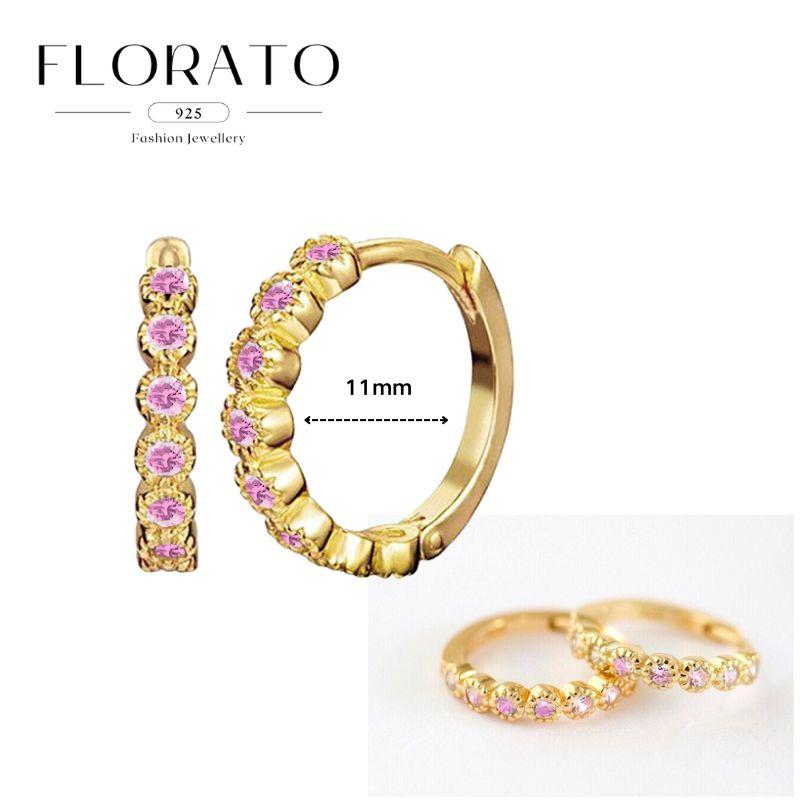 Luxurious Geometry 925 Silver Ear Needle Pink Series Zircon Pendant Hoop Earrings Sweet Fashion Wedding Jewelry Gifts