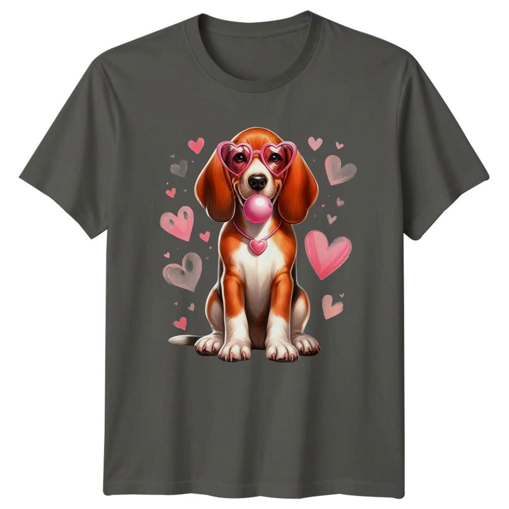 Beagle Dog Valentines Day Holidays Unisexs TShirt Unisexs Graphic Bubblegum Hearts S