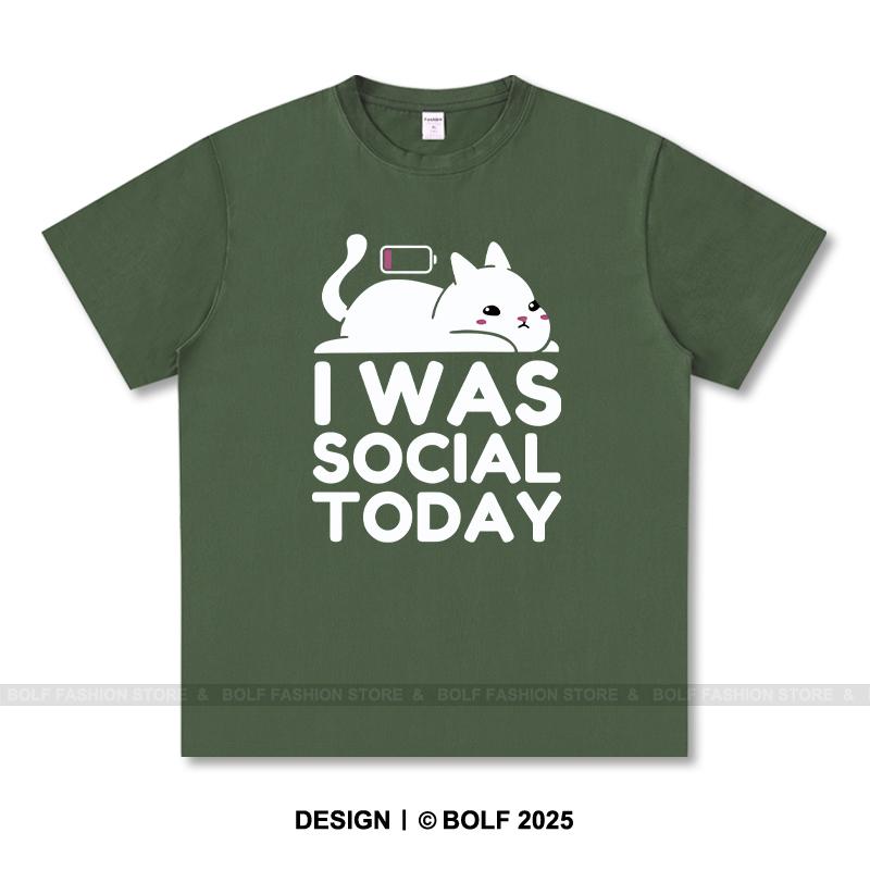Women's I Was Social Today Printed T-Shirt 100% Cotton Oversized Introvert Graphic Tees for Summer Tops Anti-Social Streetwear