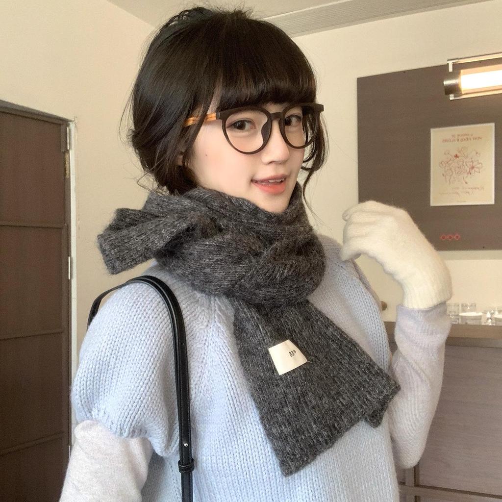 Korean Mixed-Color Mohair Wool Scarf for Women - Soft, Thickened Winter Neck Warmer, Trendy Student Style