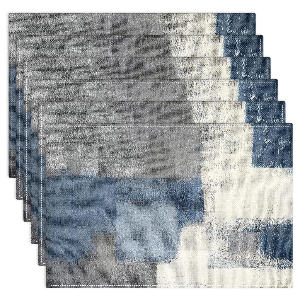 Farmhouse Placemats Set of 4, 12x18 Inch Modern Teal and Grey Abstract Art Painting Table Mats for Outdoor Home Party Kitchen Dining Decoration