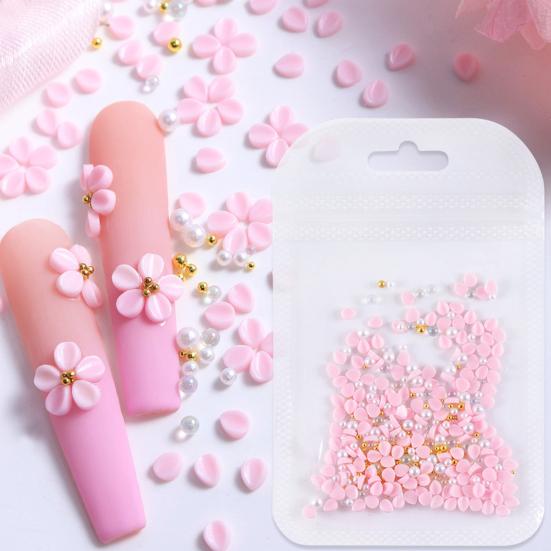 1 Set Flower Petal Nail Art Charm 3D Resin Floral Petal Golden Beads DIY