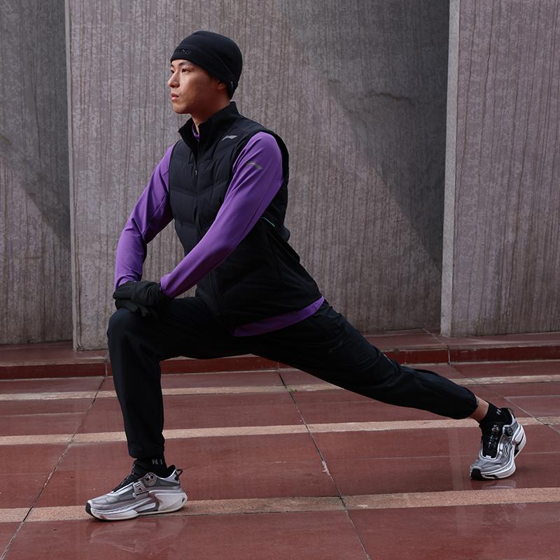 Li Ning Running Series Solid Color Sports Lace-Up Mid-Waist Comfortable Breathable Casual Pants Men bottoms Black AYKU173-1