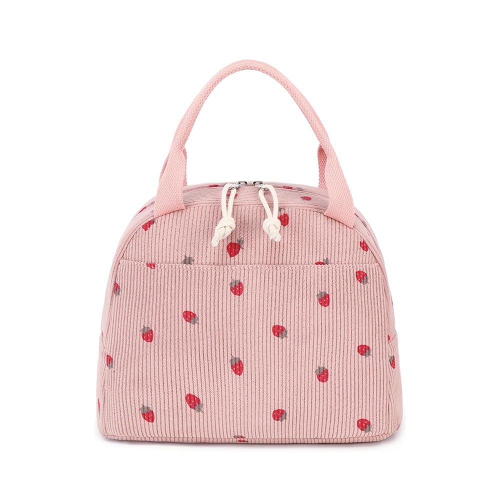 Corduroy Large-Capacity Insulated Lunch Bag for Women - Portable, Heat-Preserving Bento Tote