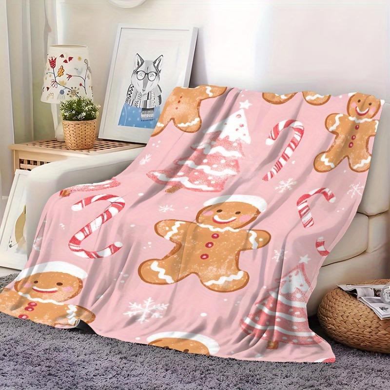 Cozy Vintage Christmas Gingerbread Flannel Throw Blanket - Soft Multipurpose Machine Washable