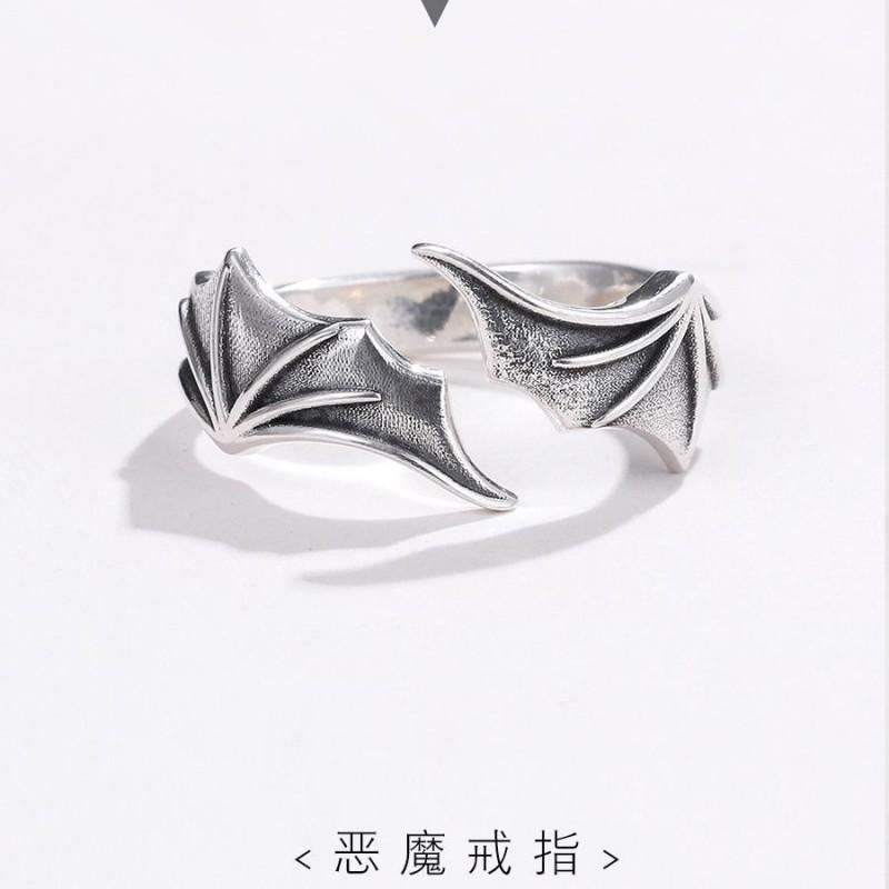 Adjustable Open Ring Men Women Vintage Gothic Wing Design Plated Unisex Statement Jewelry