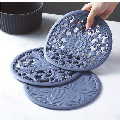 3Pcs Silicone Heat Insulation Pads |   Multifunctional Patterned Heat-Resistant Mat Suitable For Countertop Tables And For Placing Hot Pots