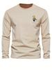 100% Pure Cotton Men's Long Sleeved Round Neck Loose Travel Bear Pattern Printed Spring and Autumn Casual Versatile T-Shirt Top