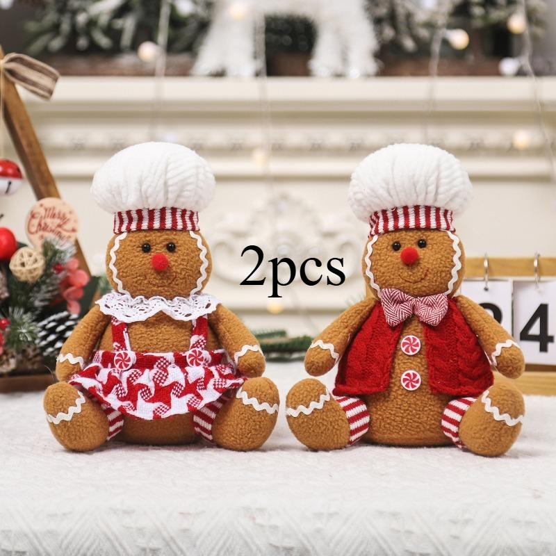 Desktop Display: Gingerbread, Seated Couple Statue, Cartoon Christmas Decoration, Holiday Character Decoration