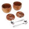 2pcs Wood Salt Bowl Multifunctional Salt Jar with Lid Spoon for Sugar Condiment Spices