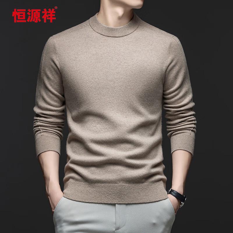 Hengyuanxiang Men's 100% Cashmere Thick Round Neck Sweater