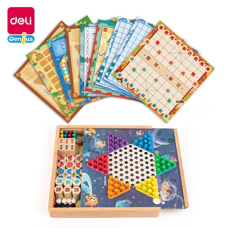 Deli YW104 10-in-1 Wooden Chess Set Multifunctional Board Game Collection Deli