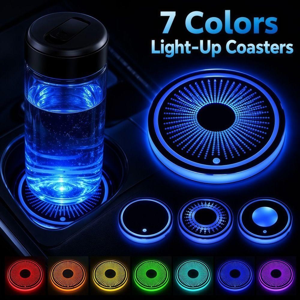 Intelligent Sensing Car Illuminated Cup Mat 7 Colors Ambient Light Coaster  Vehicle Decoration