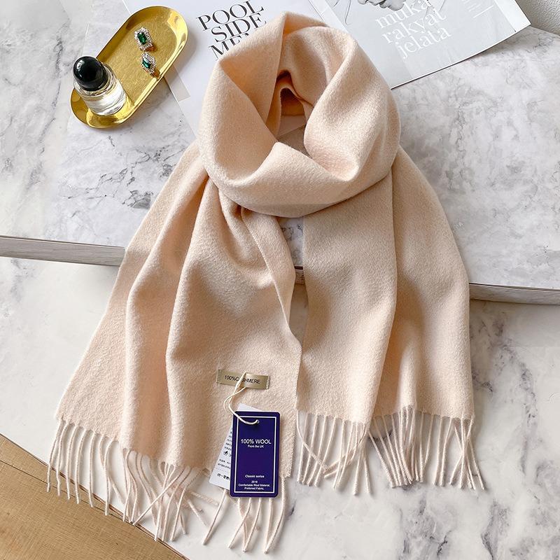 Pure cashmere solid color scarf women's winter beige scarf high-end couple versatile